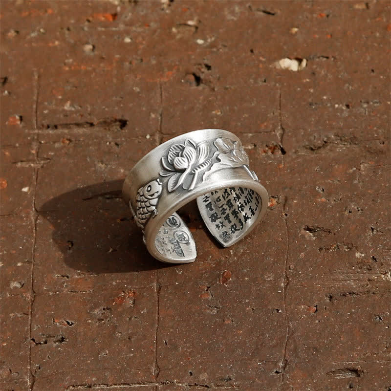 999 Sterling Silber Glück Koi Fisch Lotus Herz Sutra Reichtum Ring