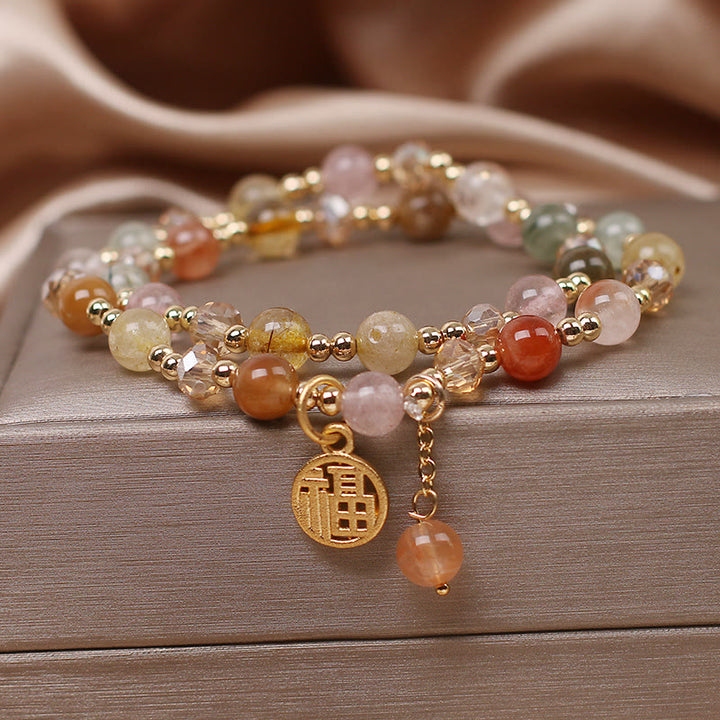 Armband mit Buddha Stonesn, mehrfarbig, Rutilquarz, Fu-Charakter, Glücksverheißung