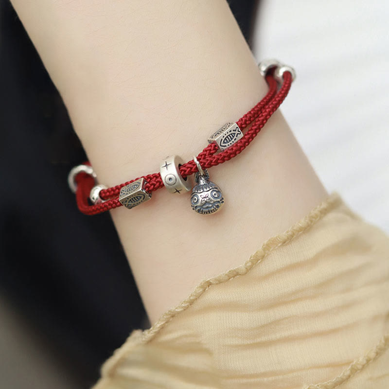 Buddha Stones 925 Sterling Silber Gold Schlucktier Koi Fisch Reichtum Handgefertigtes geflochtenes Armband