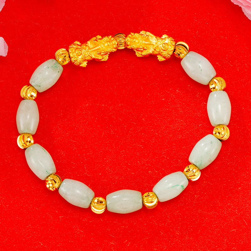 Galvanisiertes goldenes Doppel-Pixiu-Reichtumsarmband mit Buddha Stonesn