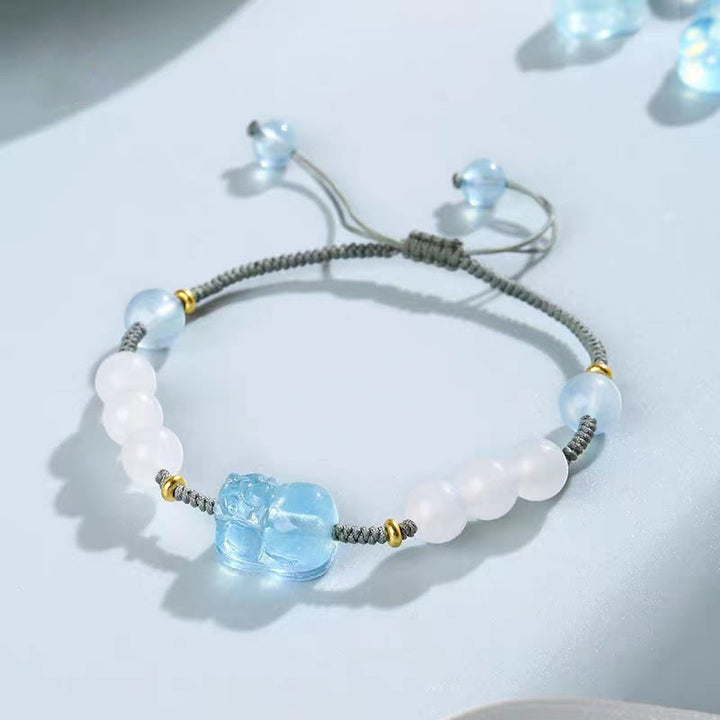 Buddha Stones Natürliches Aquamarin PiXiu Hetian Weiß Jade-Heilarmband