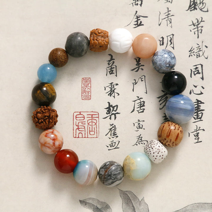 Buddha Stones Armband aus natürlichem Bodhi-Samenkristallstein und Achat, hält böse Geister fern