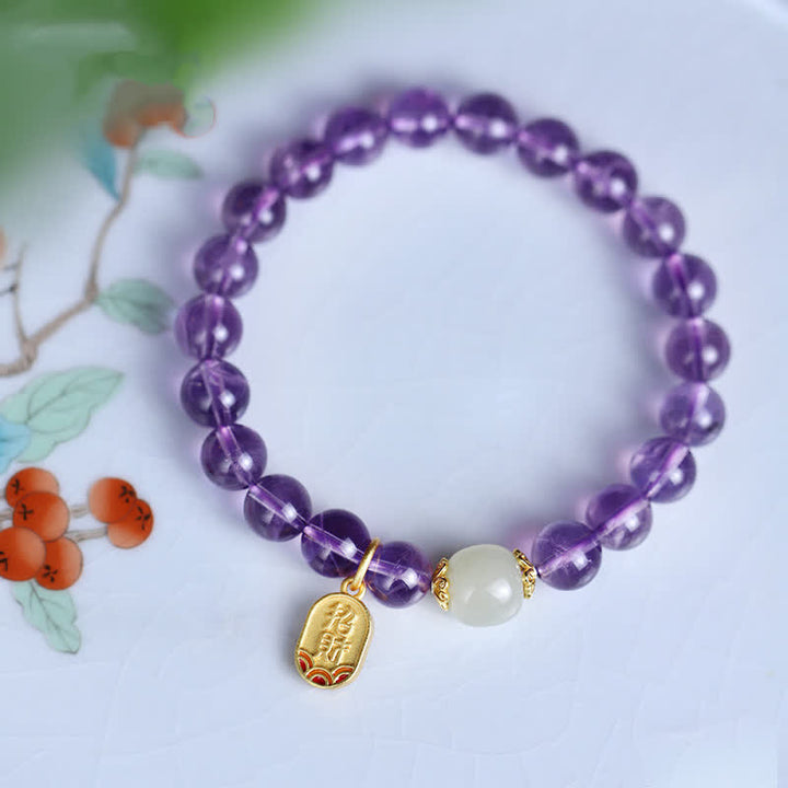 Buddha Stones Natürliches Amethyst-Kristall-Hetian-Jade-Heilungs-Charm-Armband