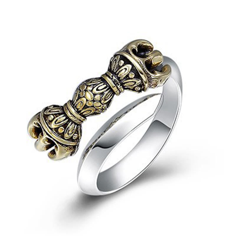 Verstellbarer Ring mit Buddha Stonesn, tibetischem Dorje Vajra, graviertem Design, Kupfer, Glück, Reichtum