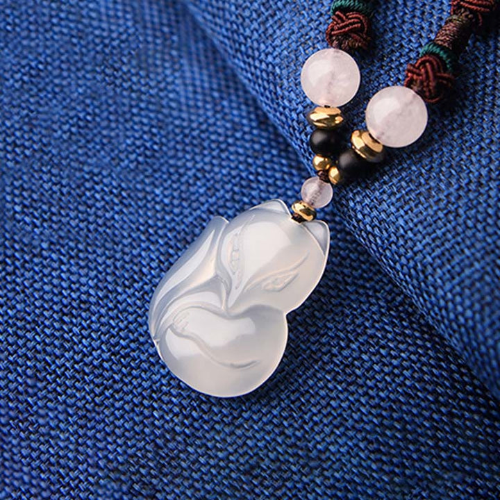 Buddha Stones Chalcedon Fuchs rosa Kristallperle Harmony String Halskette Anhänger