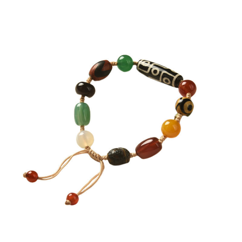 Buddha Stones Tibetisches Neun-Augen-Dzi-Perlen-Achat-Wohlstandsschutz-Armband