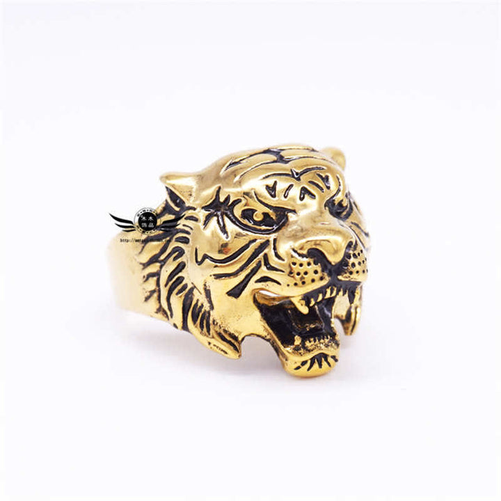 Herren-Tier-Tigerkopf-Titanstahl-Balance-Calm-Punk-Rock-Biker-Ring