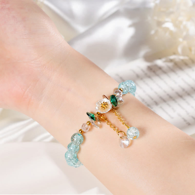 Buddha Stones, schlichtes Design, Blumen-Charm-Glasperlen-Armband