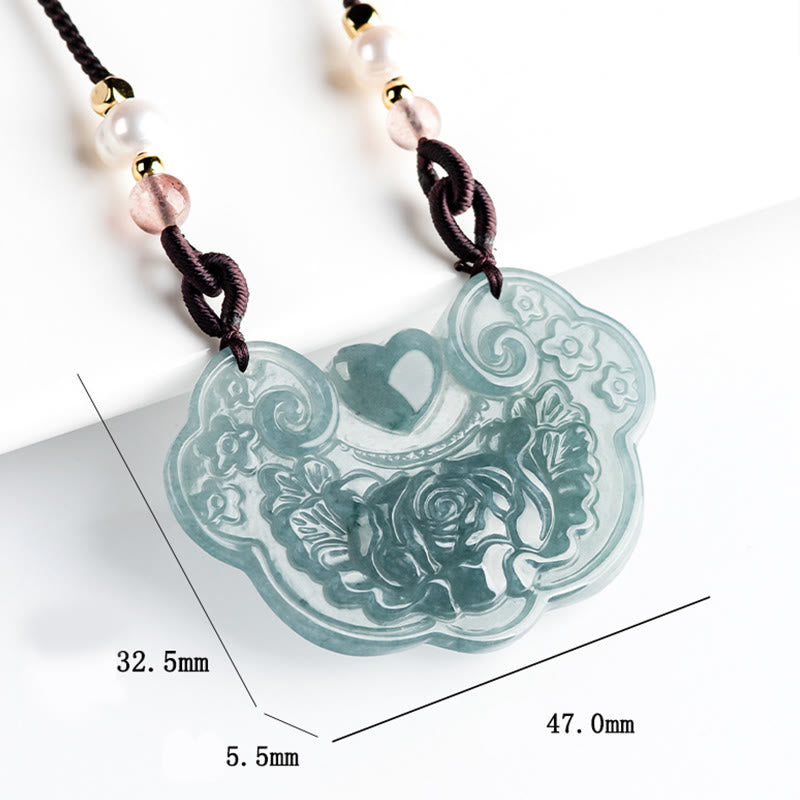 Buddha Stones Halskette mit Anhänger aus natürlicher Jade, Pfingstrose, Blumenschloss der guten Wünsche, Wohlstand