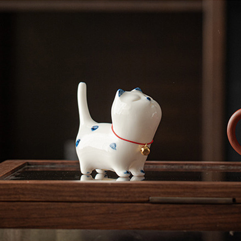 Buddha Stones Mini- Weiß , Kätzchen, Teehaustier, Keramik, für Zuhause, Schreibtisch, Dekoration