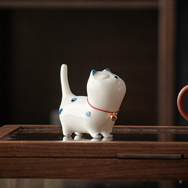 Buddha Stones Mini- Weiß , Kätzchen, Teehaustier, Keramik, für Zuhause, Schreibtisch, Dekoration