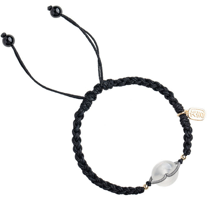 Buddha Stones Chalcedon-Armband mit runder Peace-Schnalle und positiver Schnur