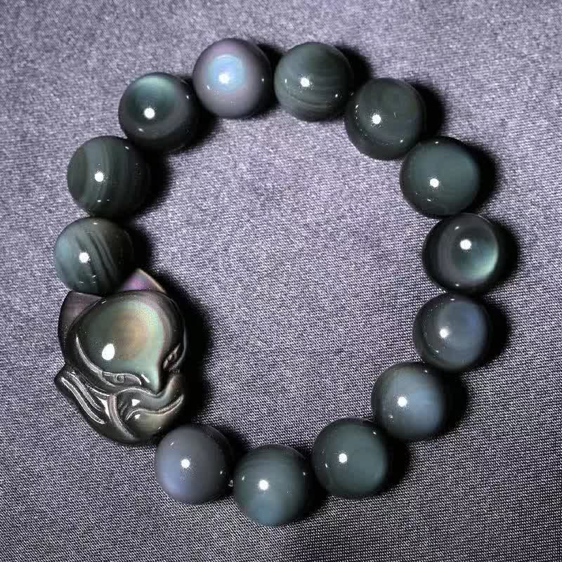 Buddha Stones Regenbogen-Obsidian-Fuchs-heilendes positives Armband