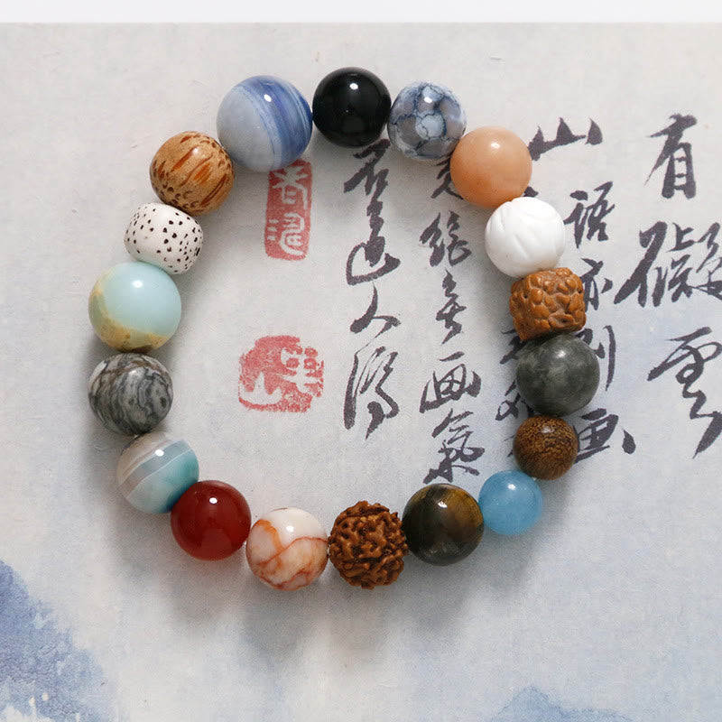 Buddha Stones Armband aus natürlichem Bodhi-Samenkristallstein und Achat, hält böse Geister fern