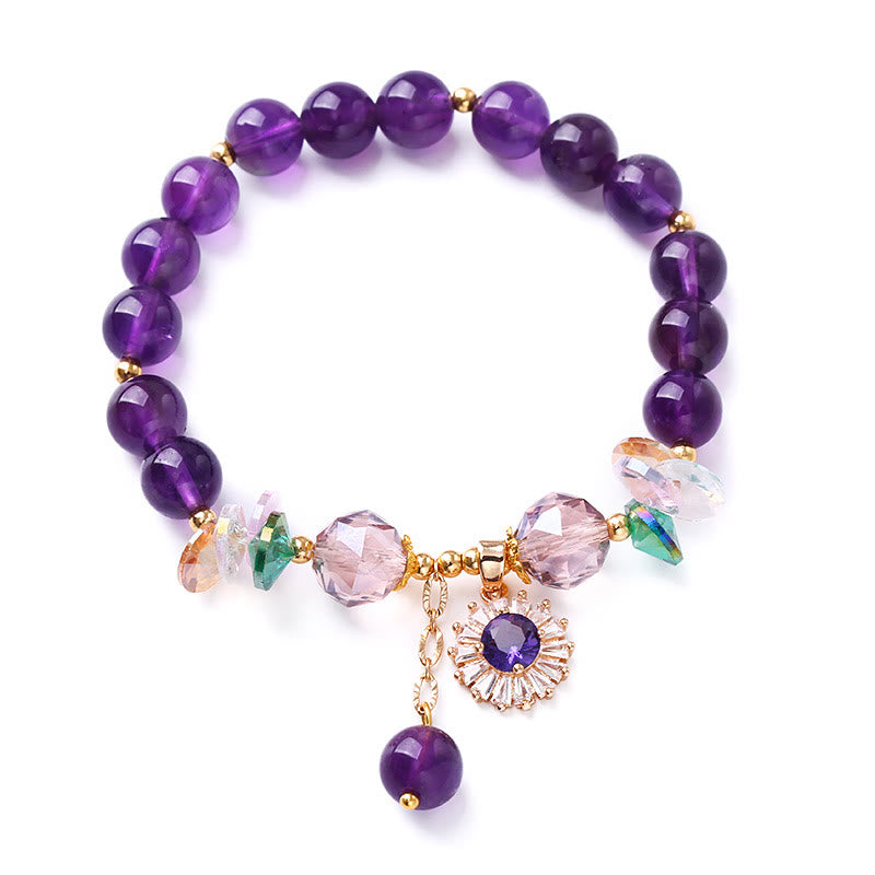 Natürliches Amethyst-Zirkon-Sonnenheilungs-Spirituelles Charm-Armband