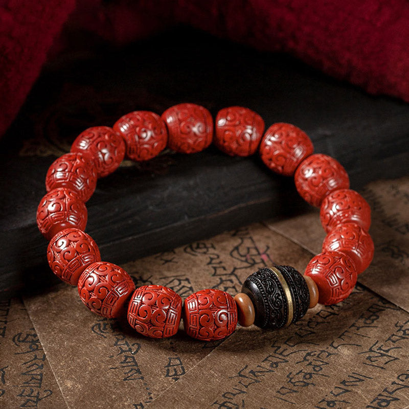 Armband „Buddha Stones“, natürliches Zinnober-Ebenholz, beruhigendes Segensarmband