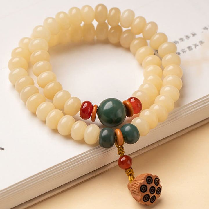 Buddha Stones Bodhi Seed Lotus Pod Charm Peace Double Wrap Armband