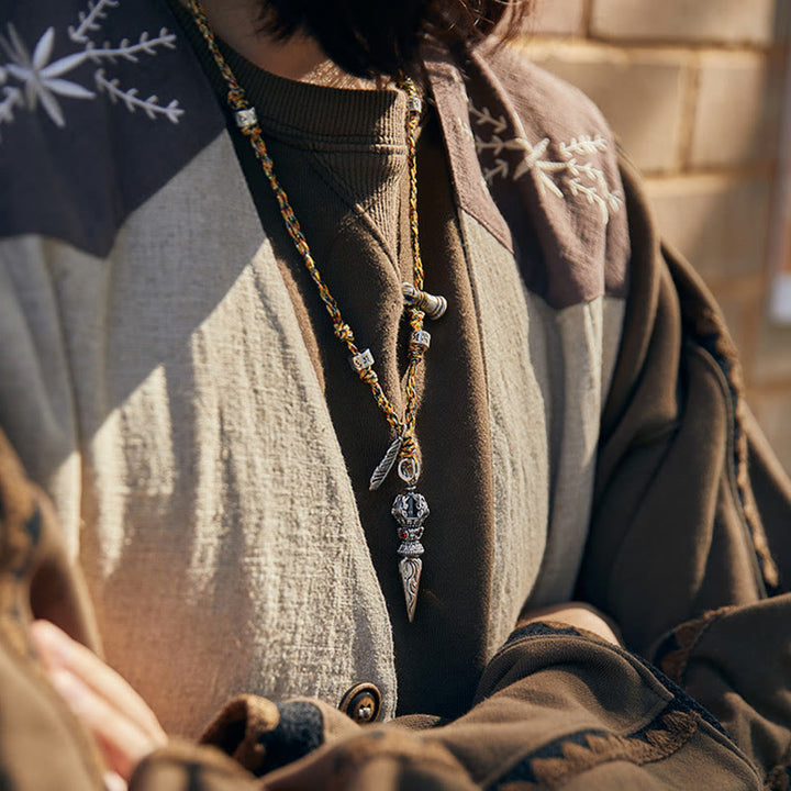 Tibetische handgemachte 925 Sterling Silber Dorje Vajra Om Mani Padme Hum Feder Stärke Halskette Anhänger