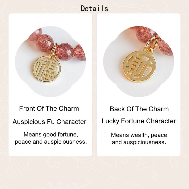 Buddha Stones 14K vergoldetes Erdbeerquarz-Fu-Charakter-Heilungs-Charm-Armband