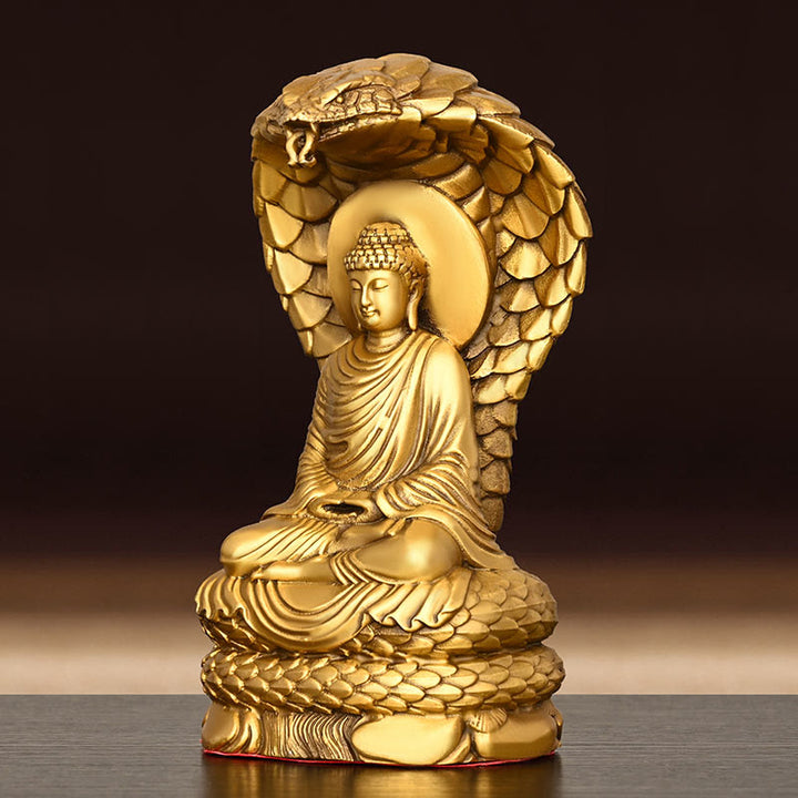 Buddha Stones Buddha Shakyamuni Schlangenfigur Serenity Kupferstatue Heimdekoration